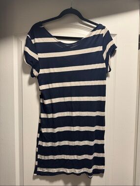 Billabong Navy and White Striped Dress with strappy back detail